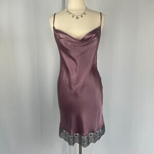 Julianna Rae Chemise Size Medium Purple Silk Satin Lace Trim Cowl Neck Lingerie